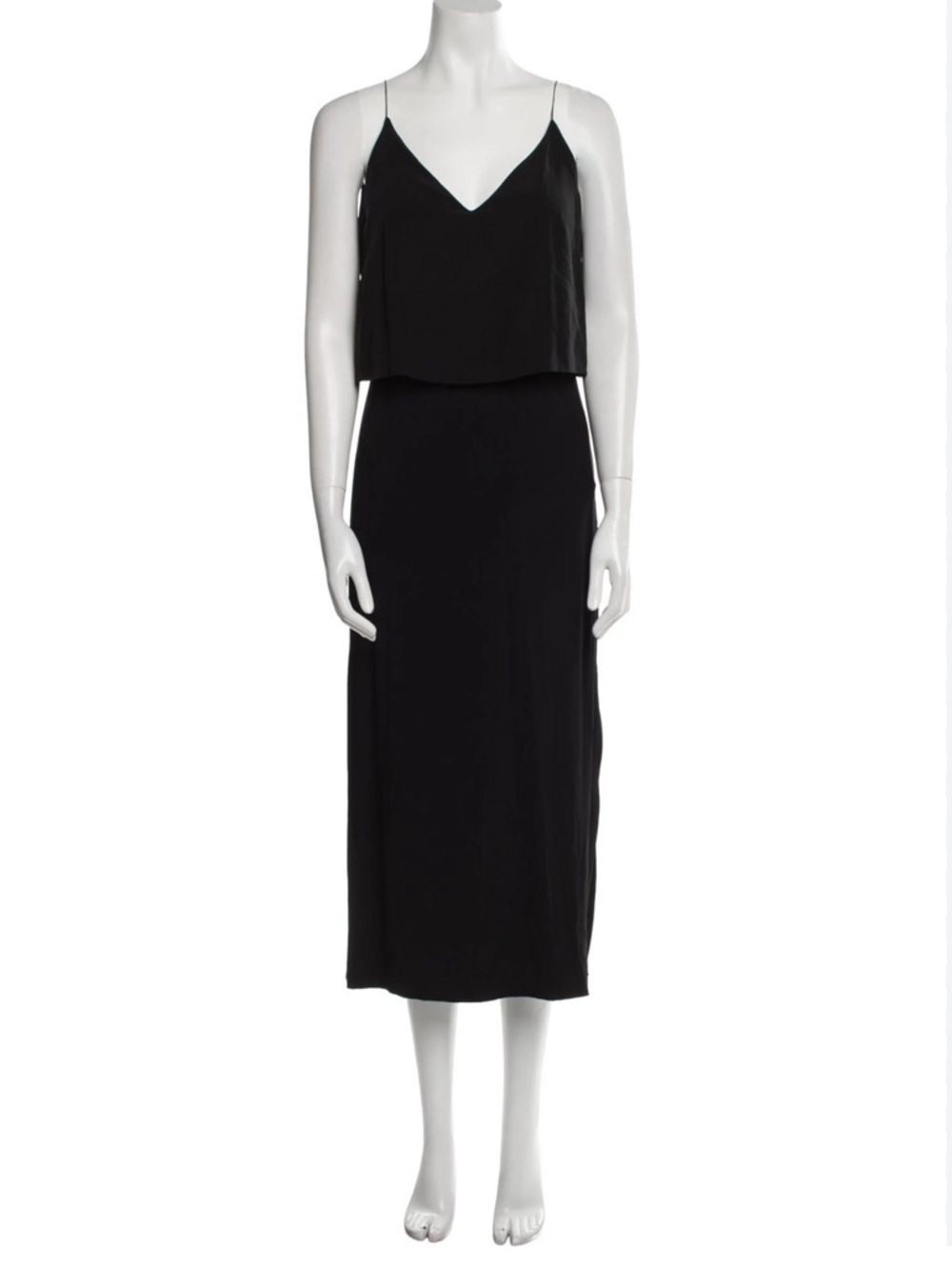 Sandro Black Slip Midi Dress with Spaghetti Straps Sz 2